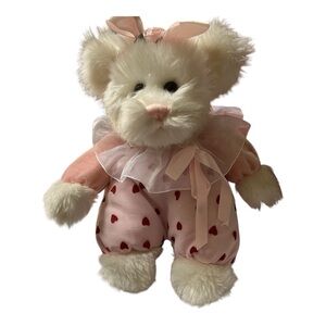 VALENTINE white fluffy teddy bear pink nose.